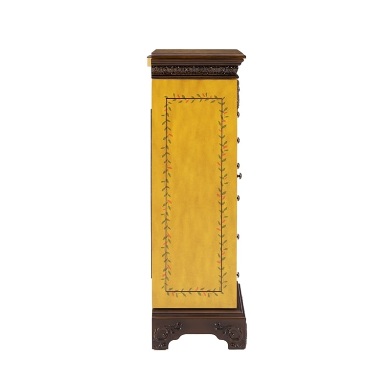 Linon Masterpiece Hand Painted Jewelry Armoire in Antique Parchment Yellow Wood