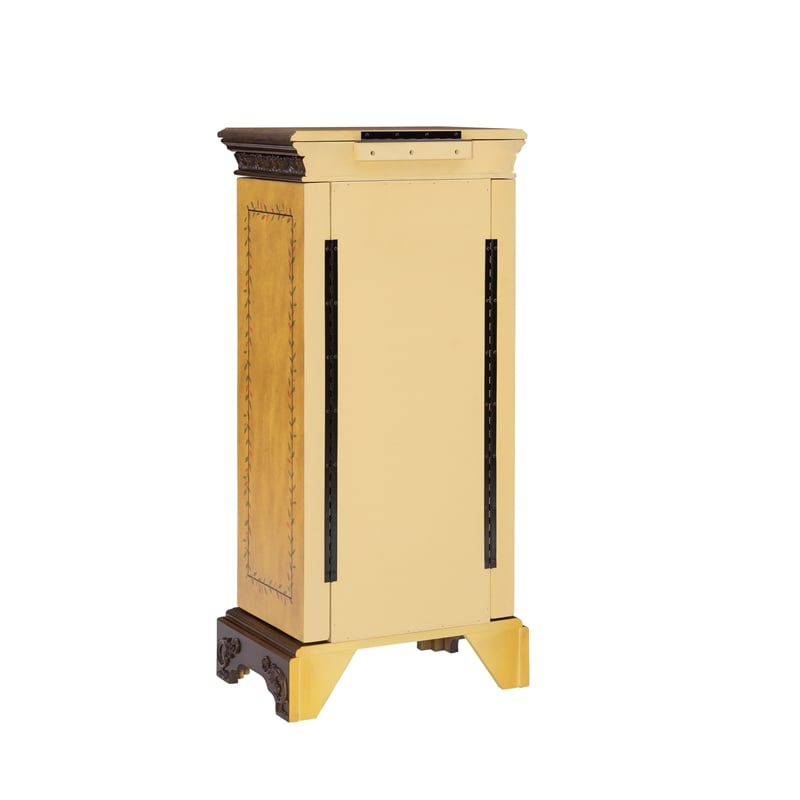Linon Masterpiece Hand Painted Jewelry Armoire in Antique Parchment Yellow Wood