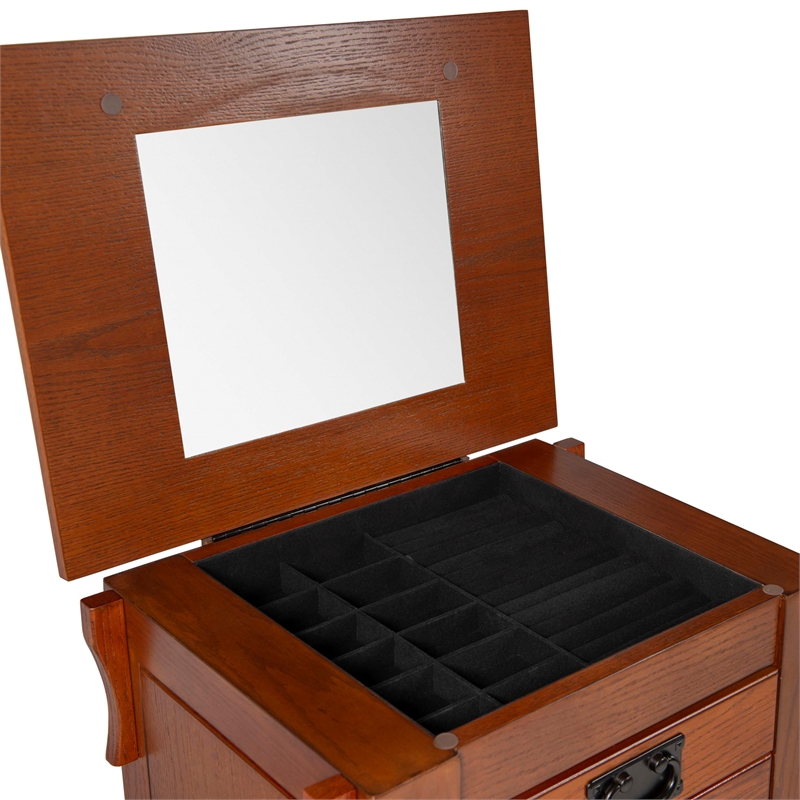 Linon Anna Lee Wood Jewelry Armoire 8 Drawers 2 Side Doors Gray Hardware in Oak