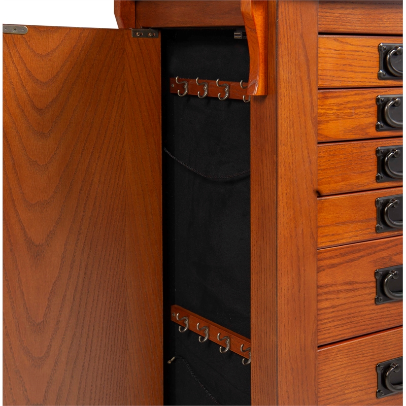 Linon Anna Lee Wood Jewelry Armoire 8 Drawers 2 Side Doors Gray Hardware in Oak