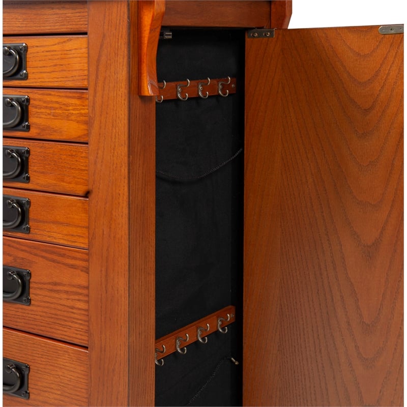 Linon Anna Lee Wood Jewelry Armoire 8 Drawers 2 Side Doors Gray Hardware in Oak