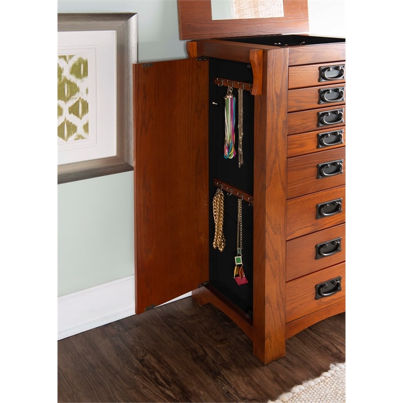 Linon Anna Lee Wood Jewelry Armoire 8 Drawers 2 Side Doors Gray Hardware in Oak