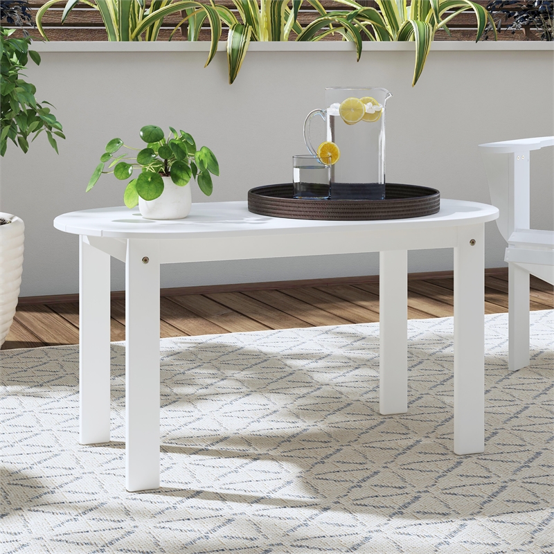 Linon Adirondack Sturdy Solid Acacia Wood Outdoor Coffee Table in White Stain