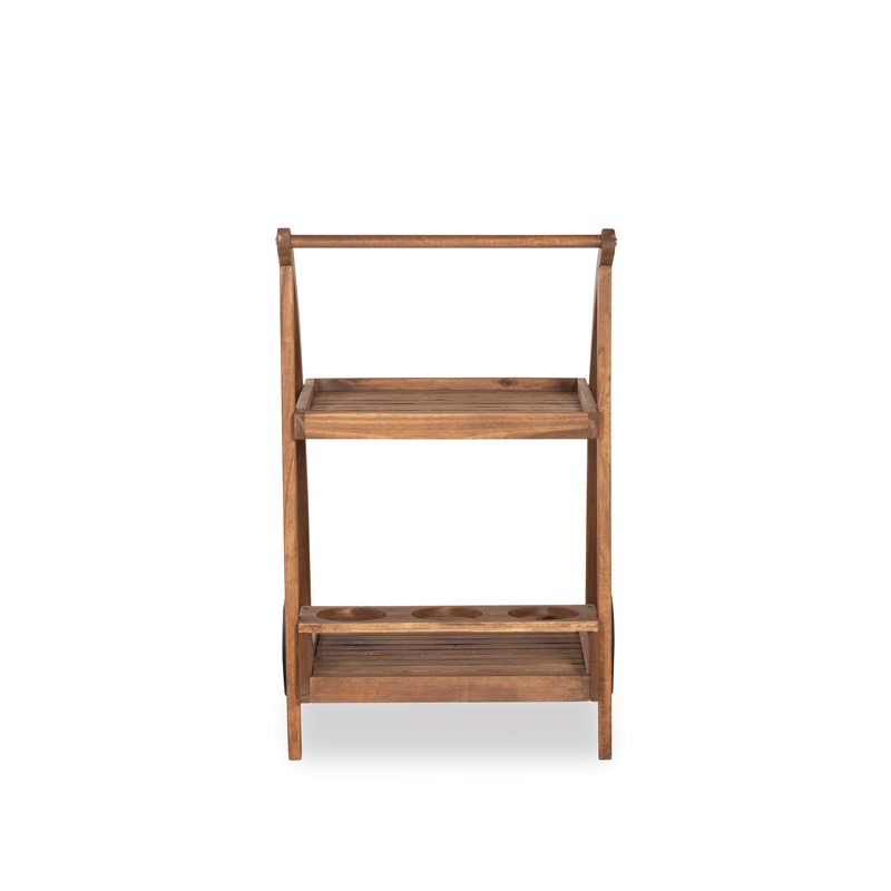 Linon Catalan Outdoor Serving Trolley 2 Levels with Wheels in Acorn Brown Wood