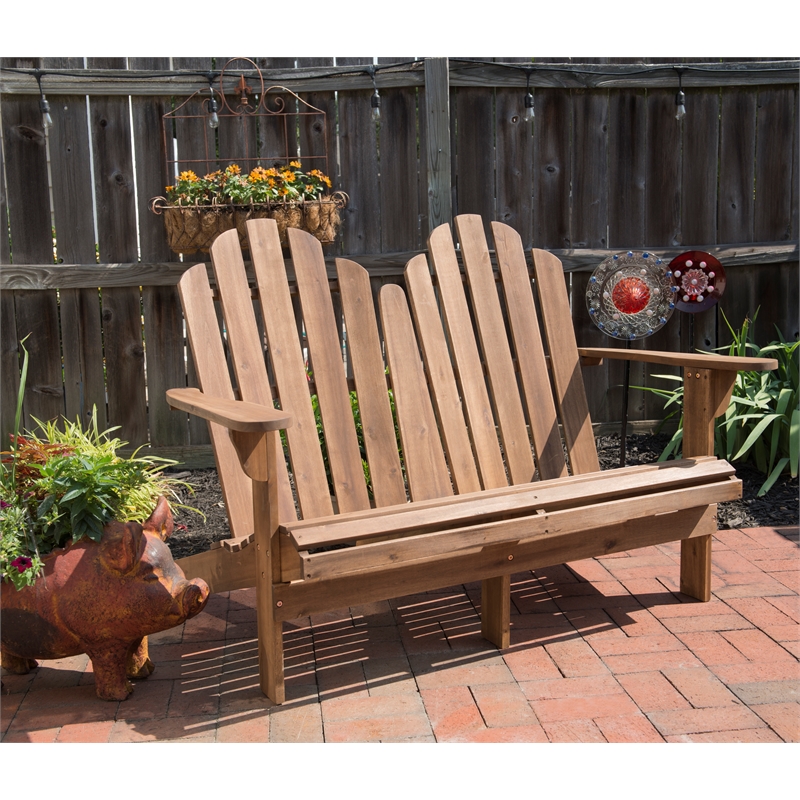 Linon Adirondack Solid Acacia Wood Outdoor Double Bench in Acorn Brown Stain