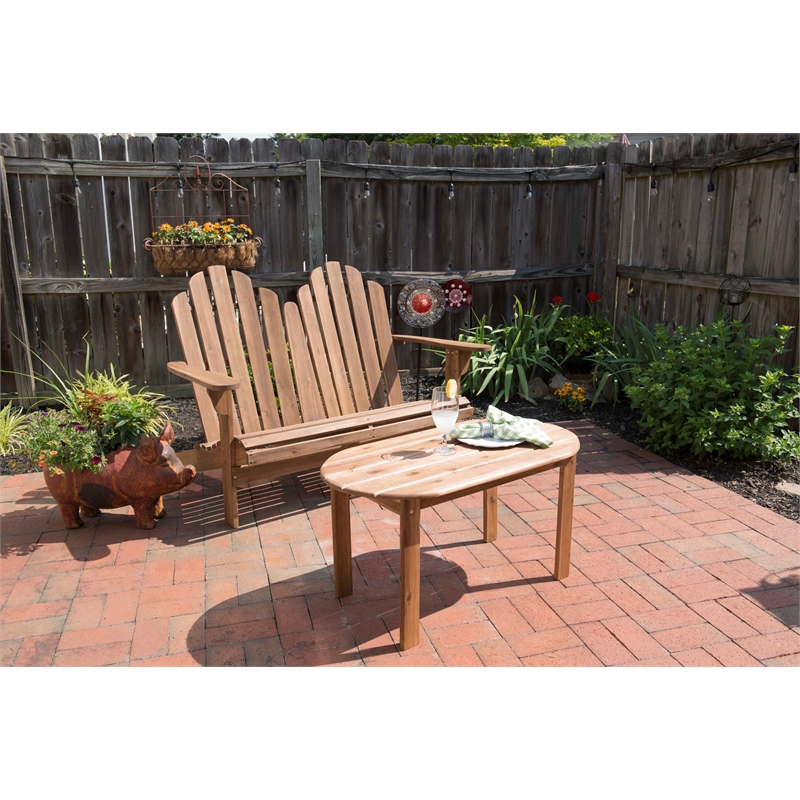 Linon Adirondack Solid Acacia Wood Outdoor Double Bench in Acorn Brown Stain