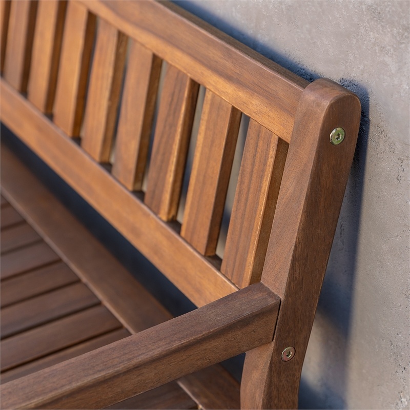 Linon Catalan Sturdy Acacia Solid Wood Outdoor Bench in Acorn Brown Stain