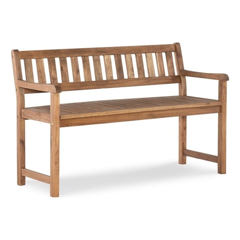 Linon Catalan Sturdy Acacia Solid Wood Outdoor Bench in Acorn Brown Stain