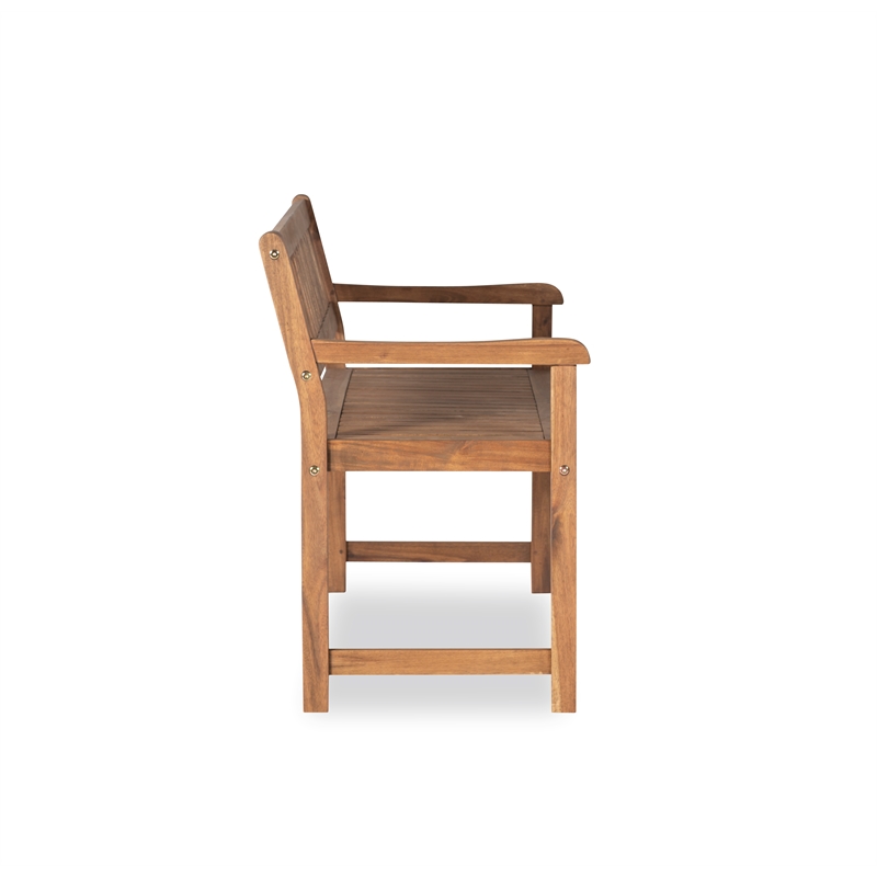 Linon Catalan Sturdy Acacia Solid Wood Outdoor Bench in Acorn Brown Stain