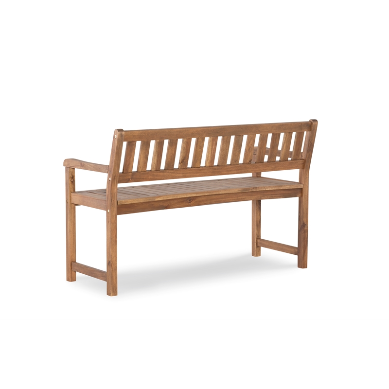 Linon Catalan Sturdy Acacia Solid Wood Outdoor Bench in Acorn Brown Stain