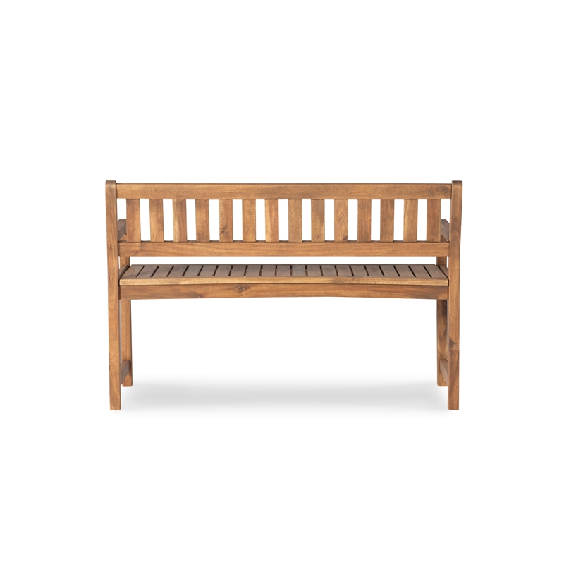 Linon Catalan Sturdy Acacia Solid Wood Outdoor Bench in Acorn Brown Stain