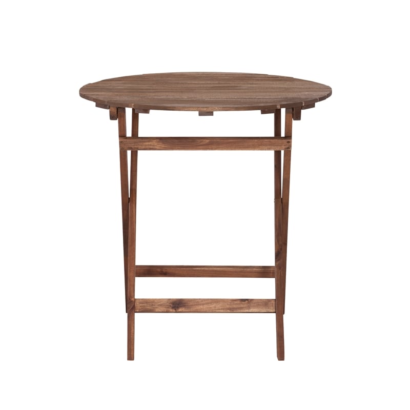 Linon Catalan Three Piece Outdoor Foldable Wood Bistro Set in Acorn Brown