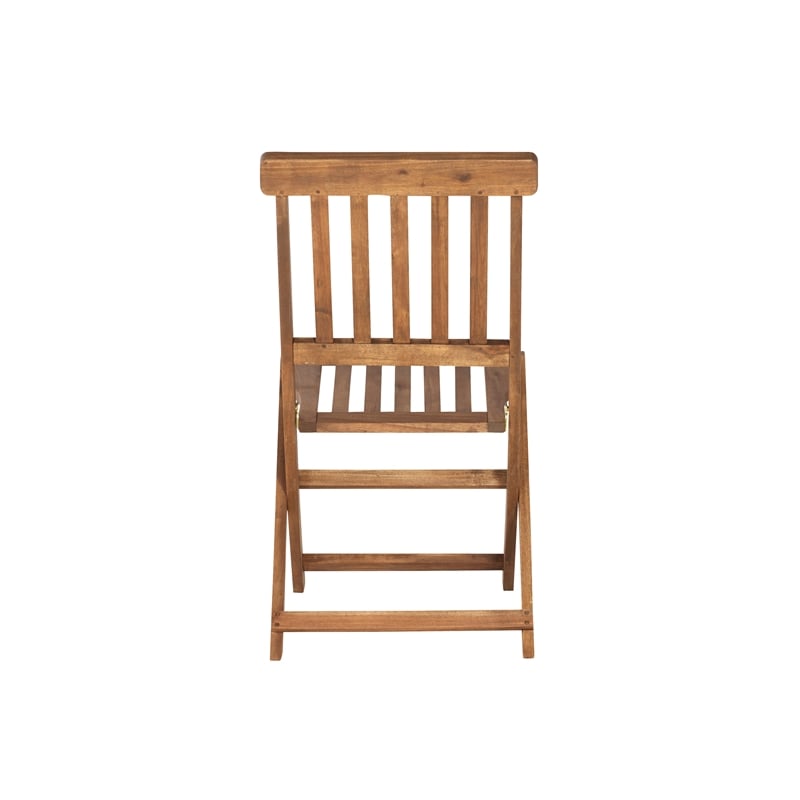 Linon Catalan Three Piece Outdoor Foldable Wood Bistro Set in Acorn Brown
