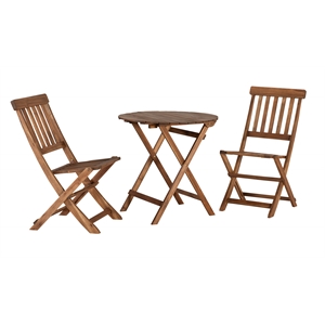 Linon Catalan Three Piece Outdoor Foldable Wood Bistro Set in Acorn Brown