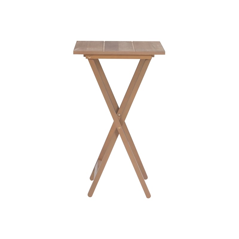 Linon Acacia Wood Five Piece Tray Table Set with Planked Distressed Top in Gray