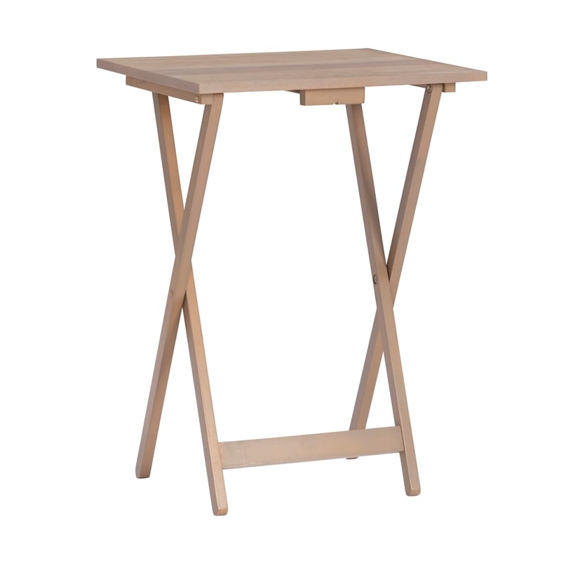 Linon Acacia Wood Five Piece Tray Table Set with Planked Distressed Top in Gray