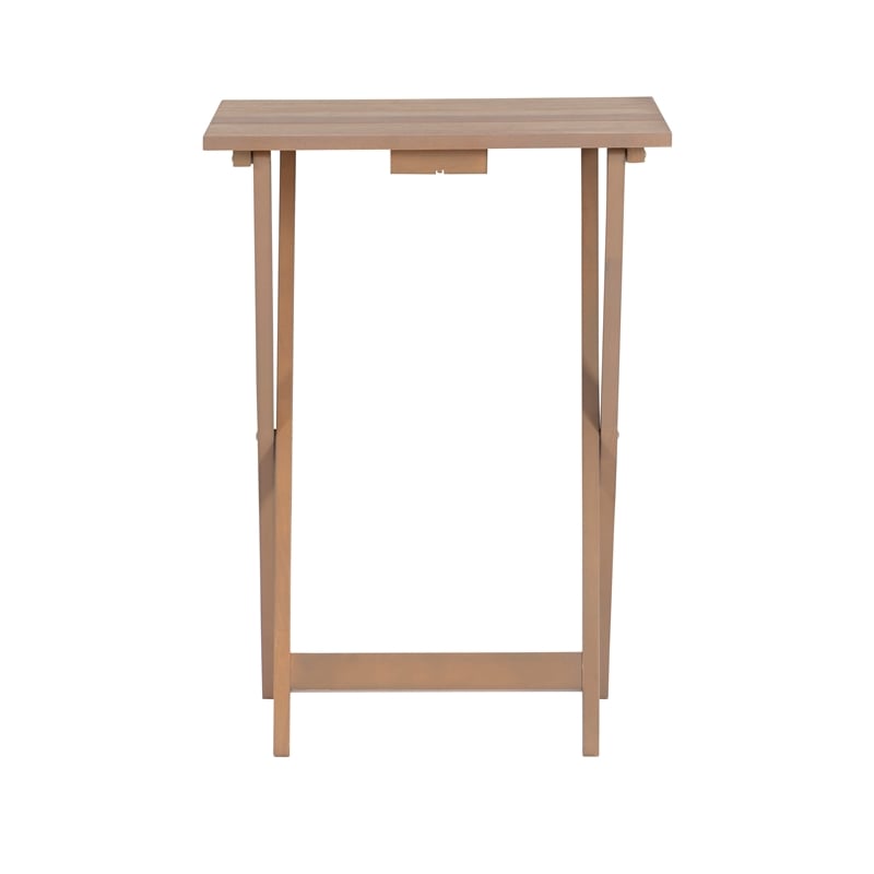 Linon Acacia Wood Five Piece Tray Table Set with Planked Distressed Top in Gray