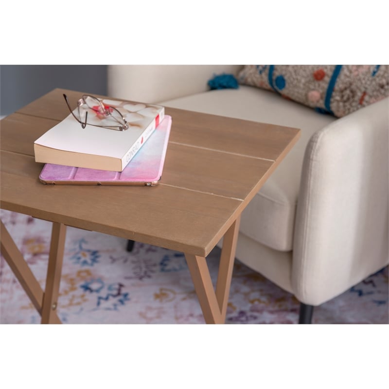 Linon Acacia Wood Five Piece Tray Table Set with Planked Distressed Top in Gray