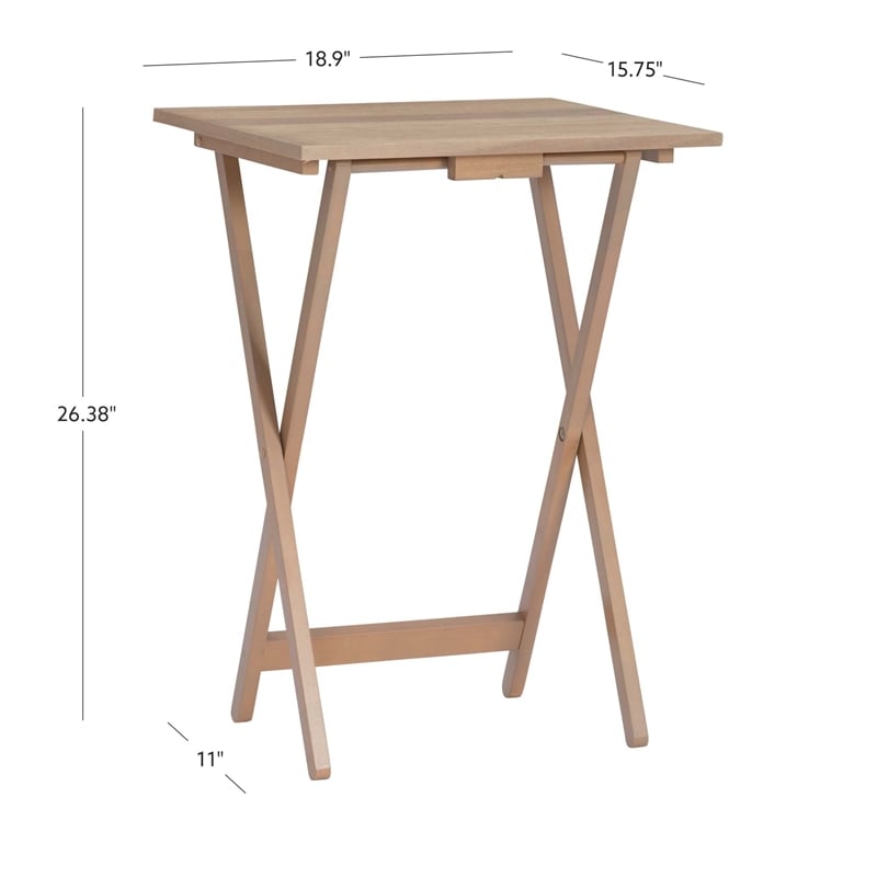 Linon Acacia Wood Five Piece Tray Table Set with Planked Distressed Top in Gray
