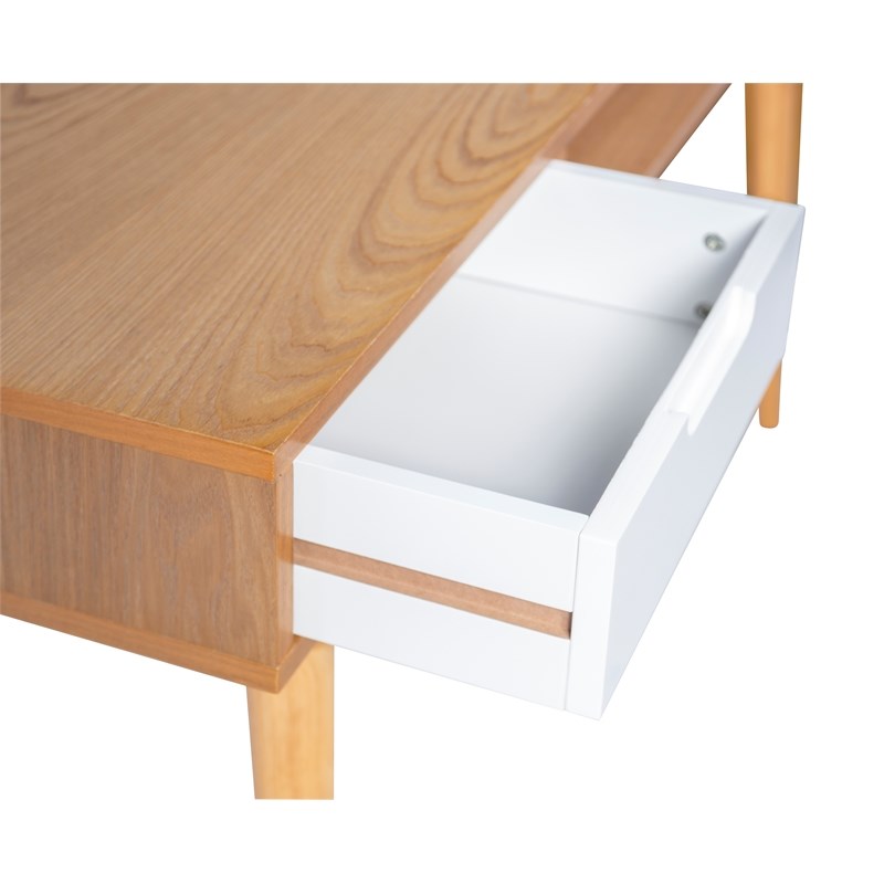 Linon Perry Wood Two Drawer Writing Desk in White and Natural