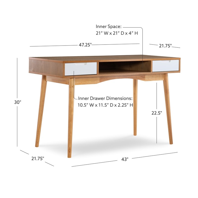 Linon Perry Wood Two Drawer Writing Desk in White and Natural