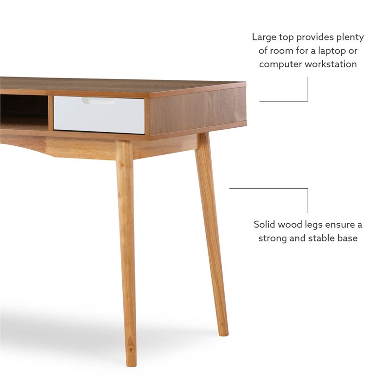 Linon Perry Wood Two Drawer Writing Desk in White and Natural
