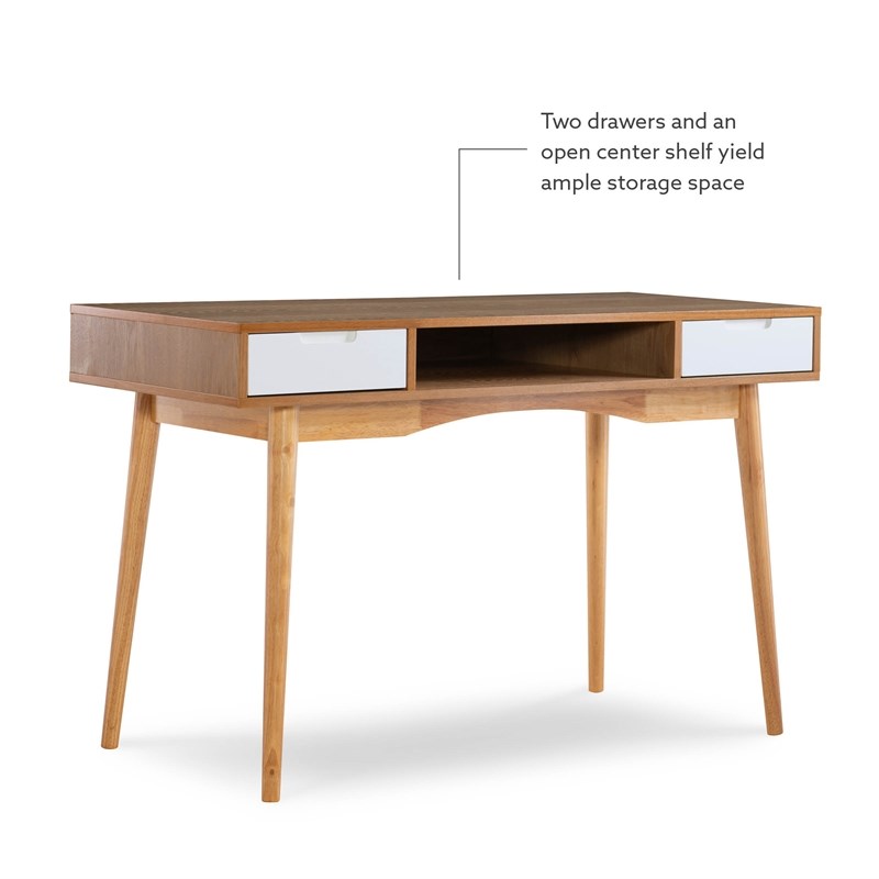 Linon Perry Wood Two Drawer Writing Desk in White and Natural