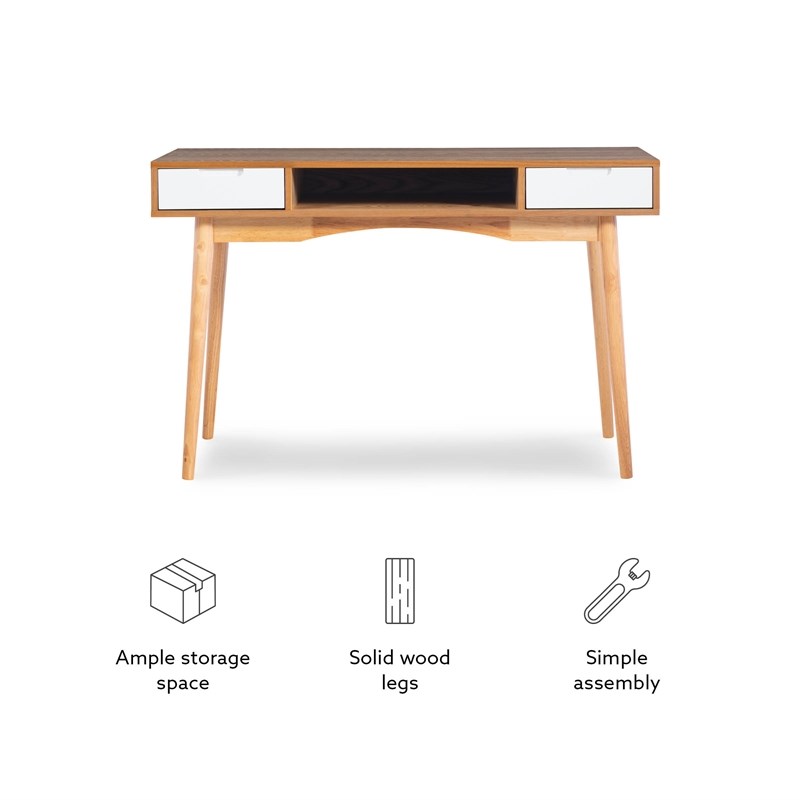 Linon Perry Wood Two Drawer Writing Desk in White and Natural