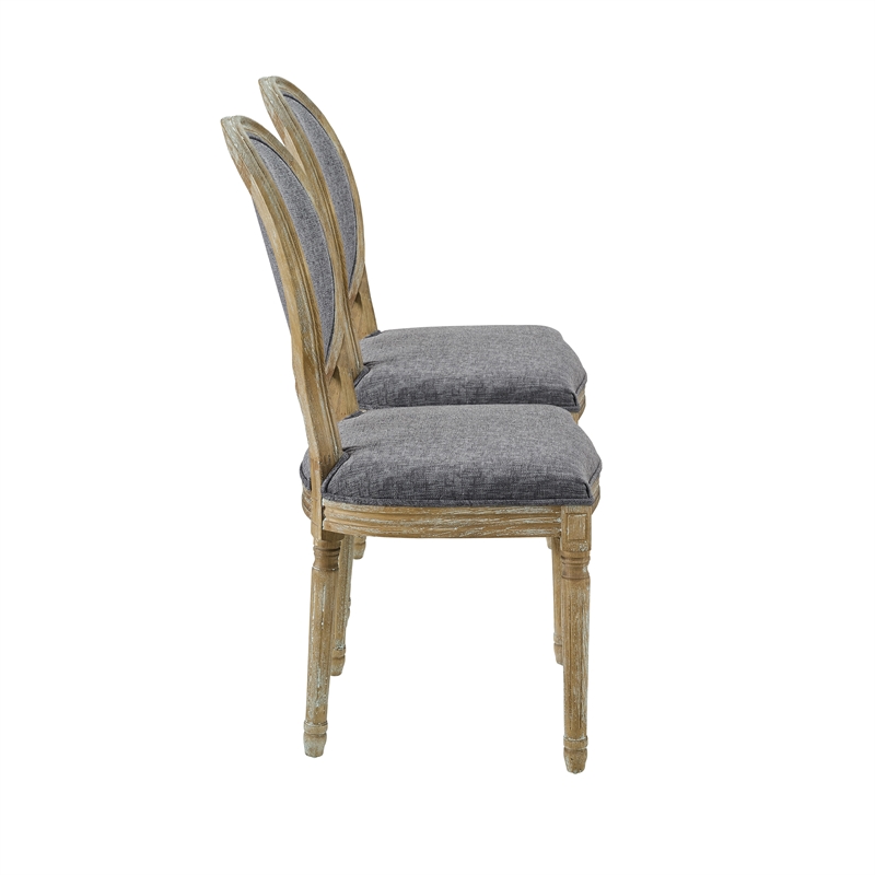 Linon Avalon Oak Wood Oval Back Set of Two Upholstered Dining Chairs in Charcoal