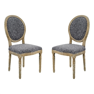Linon Avalon Oak Wood Oval Back Set of Two Upholstered Dining Chairs in Charcoal