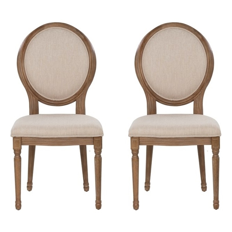Linon Avalon Oak Wood Oval Back Set of Two Upholstered Dining Chairs in Natural