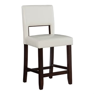 Linon Vega 24.5&quot White Faux Leather Upholstery Wood Counter Stool in Espresso