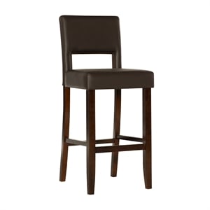 Linon Vega 30.5&quot Brown Faux Leather Upholstery Wood Bar Stool in Espresso