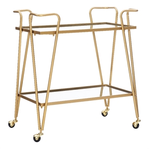 Linon Mia Metal and Mirrored Mid-Century 2 Level Rolling Bar Cart in Gold