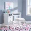 Linon Eva Wood and Mirrored Vanity & Stool Set with Storage in White