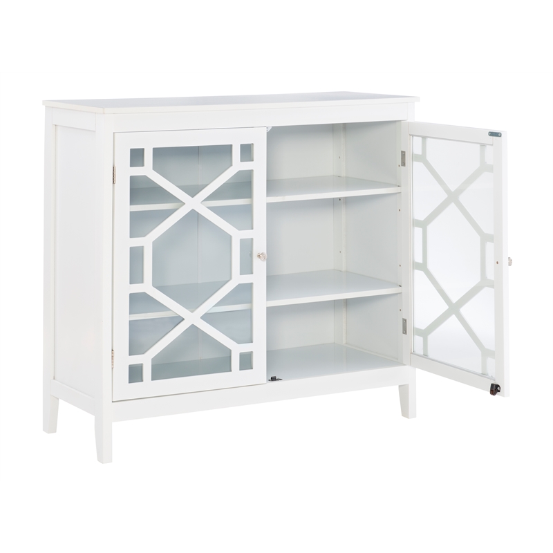 Linon Betty Large Wood Cabinet with 2 Glass Paneled Doors and 3 Shelves in White