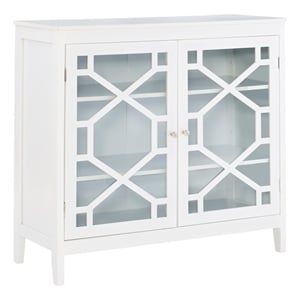 Linon Betty Large Wood Cabinet with 2 Glass Paneled Doors and 3 Shelves in White