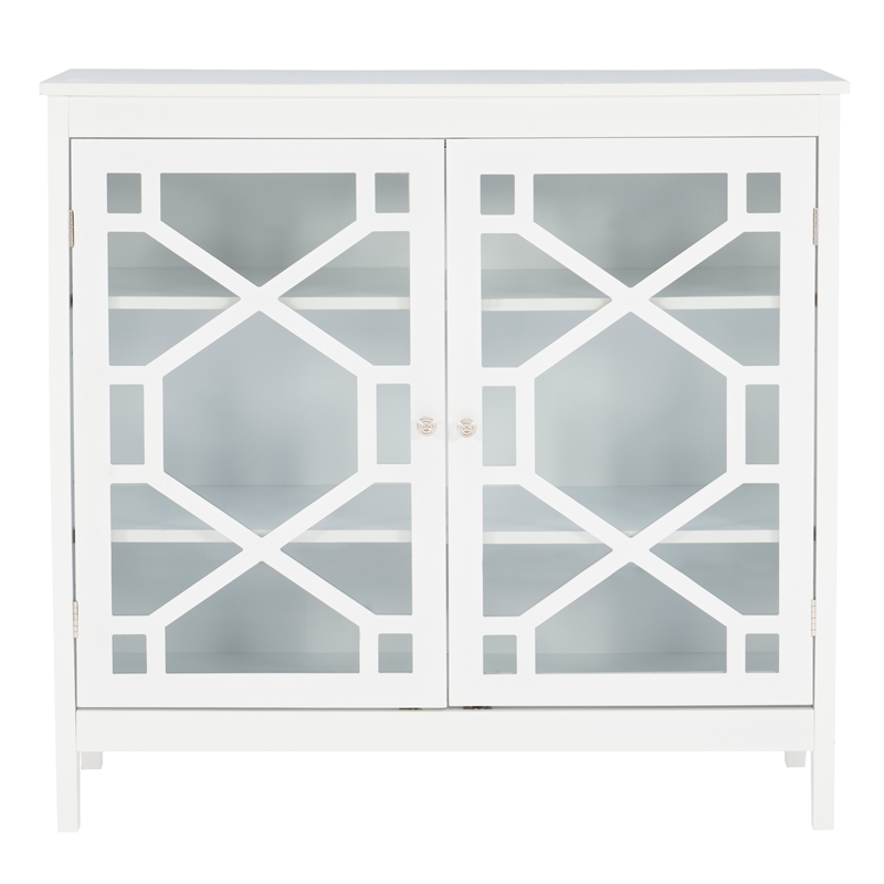 Linon Betty Large Wood Cabinet with 2 Glass Paneled Doors and 3 Shelves in White