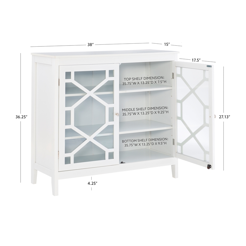 Linon Betty Large Wood Cabinet with 2 Glass Paneled Doors and 3 Shelves in White
