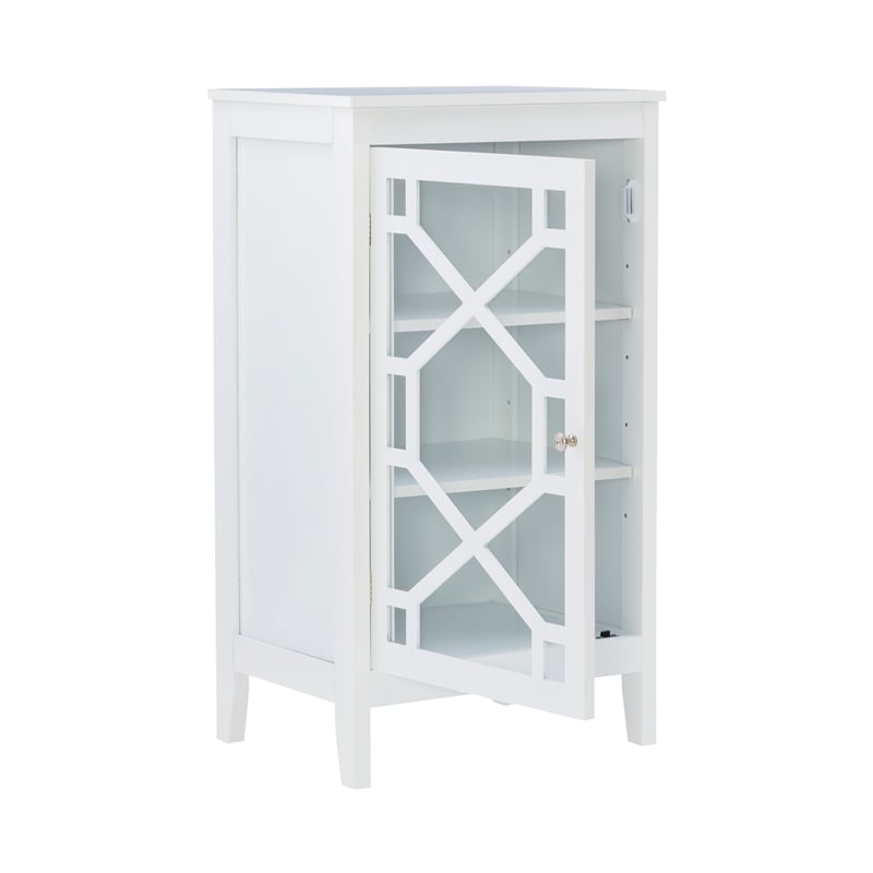 Linon Betty Small Wood Cabinet with a Glass Paneled Door and 3 Shelves in White