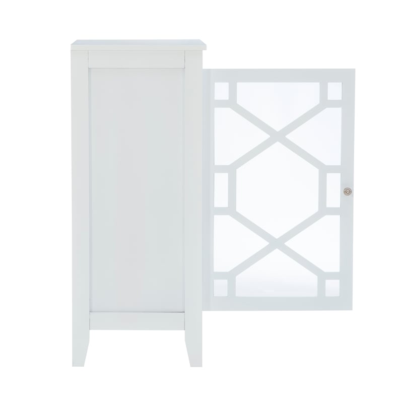 Linon Betty Small Wood Cabinet with a Glass Paneled Door and 3 Shelves in White
