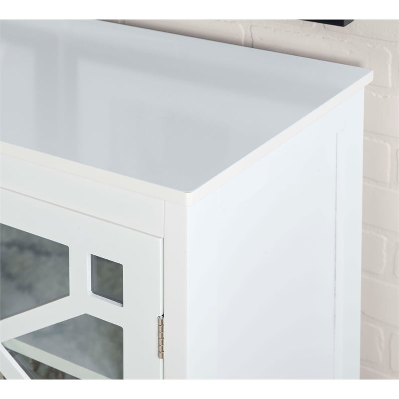 Linon Betty Small Wood Cabinet with a Glass Paneled Door and 3 Shelves in White