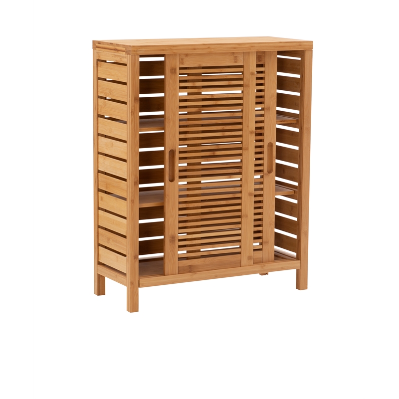 Linon Bracken Sturdy Solid Bamboo 2 Door 3 Shelf Floor Cabinet in Natural Brown