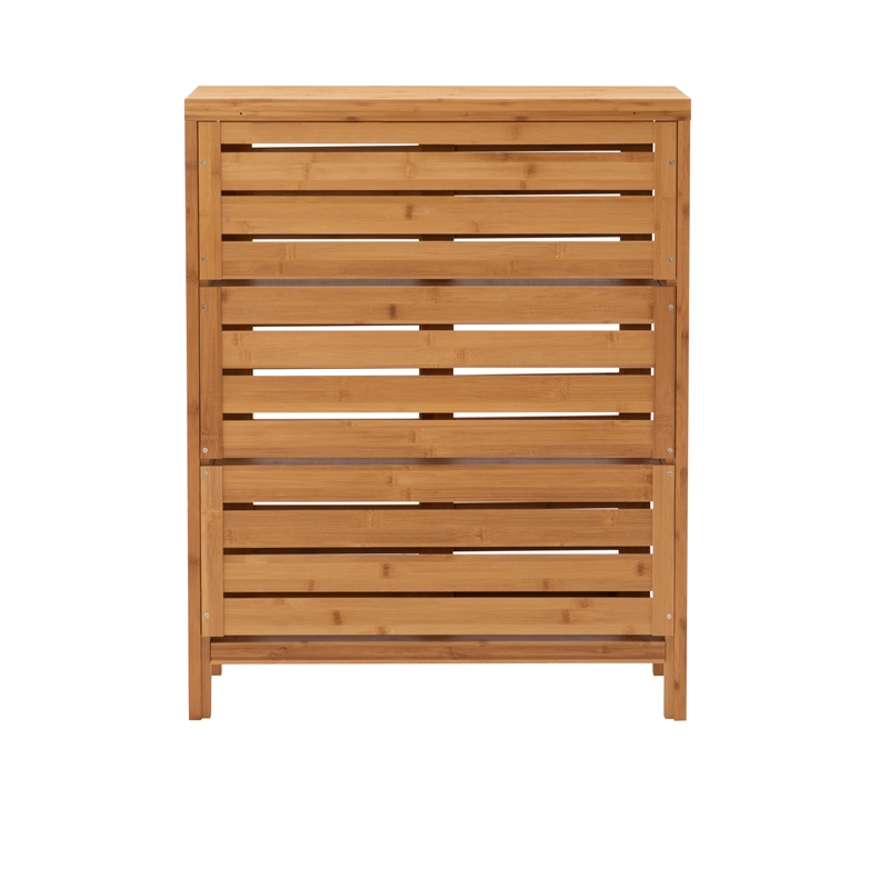 Linon Bracken Sturdy Solid Bamboo 2 Door 3 Shelf Floor Cabinet in Natural Brown