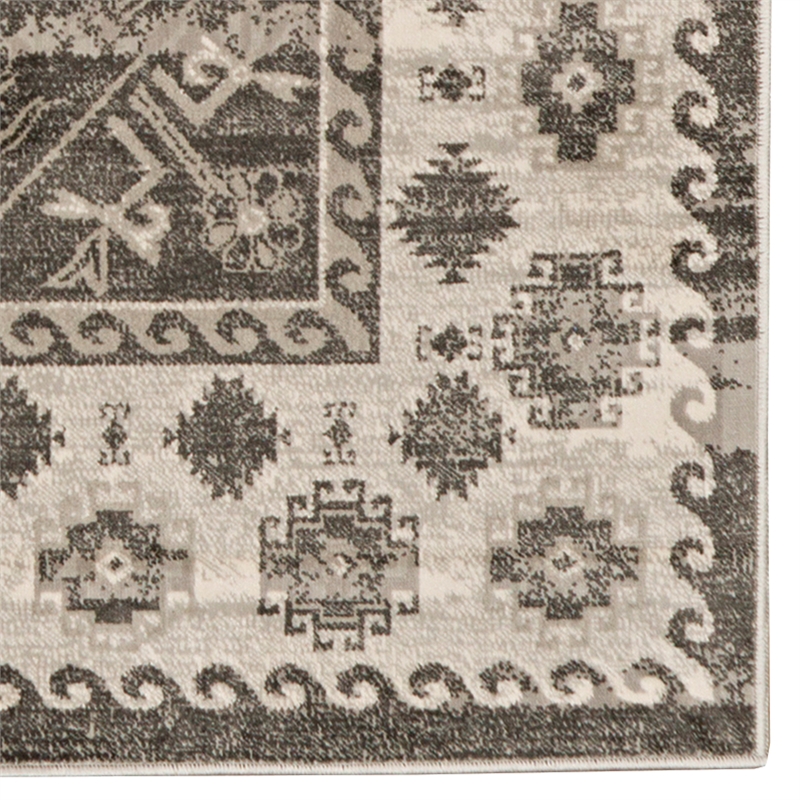 Linon Vintage Buharra Power Loomed Microfiber Polyester 8'x10' Rug in Gray