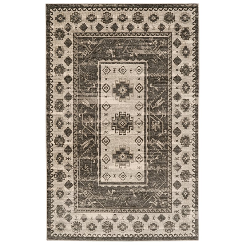 Linon Vintage Buharra Power Loomed Microfiber Polyester 8'x10' Rug in Gray