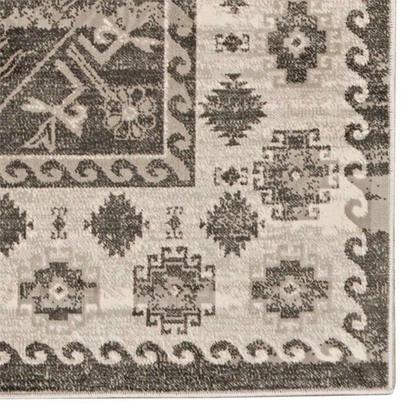 Linon Vintage Buharra Power Loomed Microfiber Polyester 9'x12' Rug in Gray