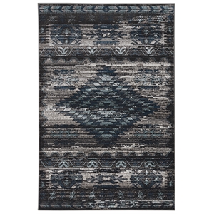 Linon Vintage Aztek Power Loomed Microfiber Polyester 5'x7'6&quot Rug in Gray