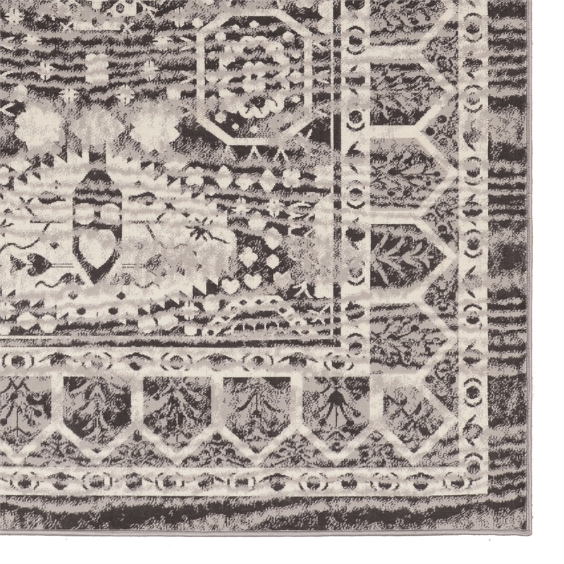 Linon Vintage Hamadan Power Loomed Microfiber Polyester 2'x3' Rug in Gray