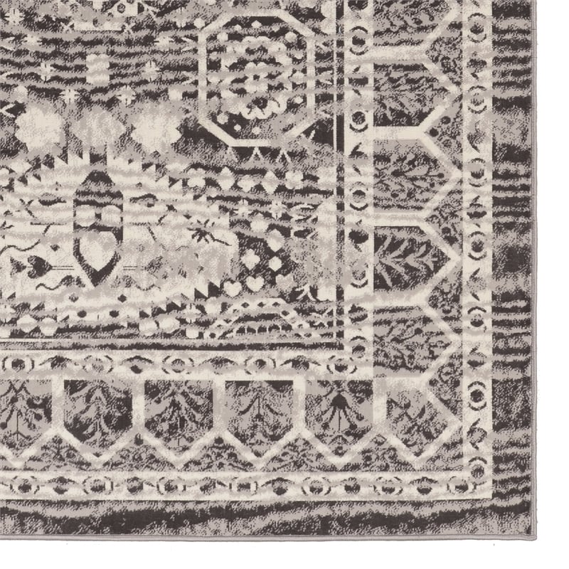 Linon Vintage Hamadan Power Loomed Microfiber Polyester 2'x10' Rug in Gray